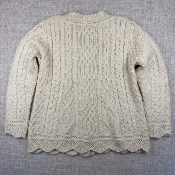 Aran Crafts Ireland 100% Merino Wool Cable Knit Cardigan Sweater S Cream - Picture 8 of 9